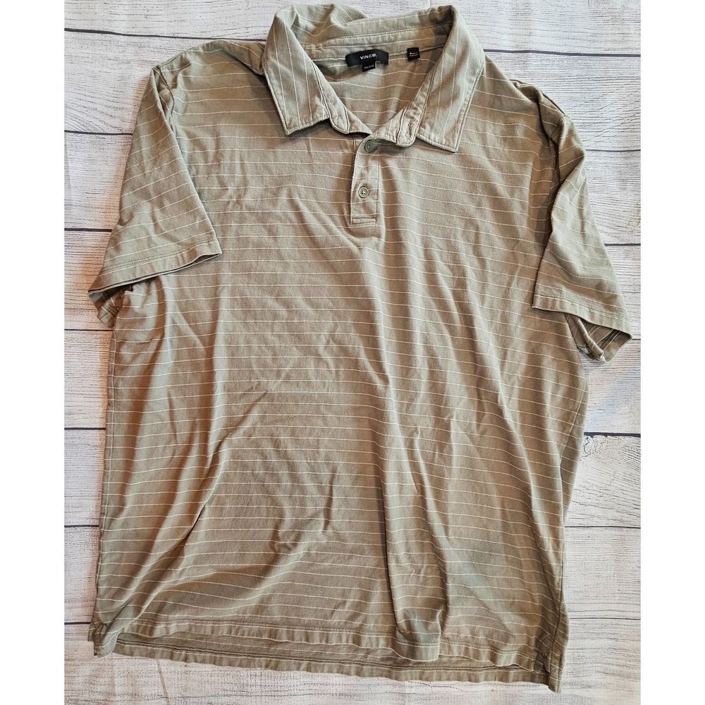 Vince Polo Shirt Mens XXL Tan Striped Short Sleeve Casual Classic Basic